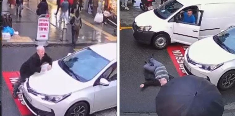 Giresun’da karşıya geçen yaya ve duran arabanın karıştığı ilginç kaza